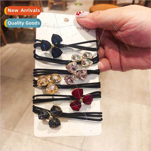 Korea leather band crystal hair rope flower hair circle ins