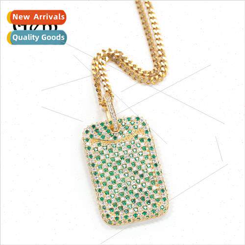 Summer new green zirconia metal pendant square gold plating
