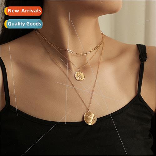 Fashion Europe Vintage Round Coins Sun Eyes Multi-Layers Nec
