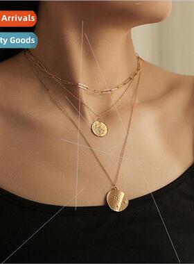 Fashion Europe Vintage Round Coins Sun Eyes Multi-Layers Nec