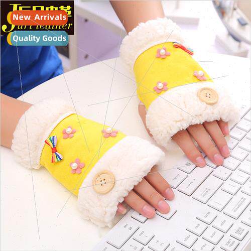 Winter students warm half-finger gloves Korean  cute compute
