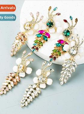 ins fashion alloy colorful rhinestones leaves drip oil flowe