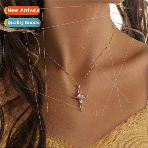 Europe personalized copper micro-set round moonstone cross n