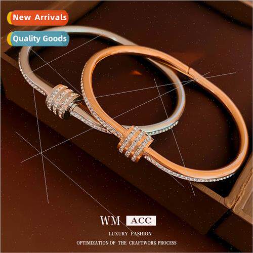 Tanium steel wh diamonds simple round metal bracelet simple