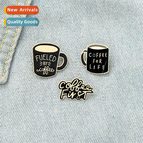 Creative cartoon letters coffee cup shape brooch personalize