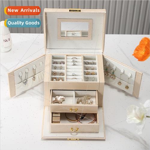 Jewelry box mirror PU leather earrings ring necklace jewelry