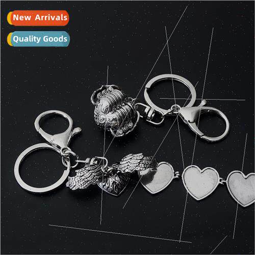 INS love multilayer photo box keychain angel wings can be fr