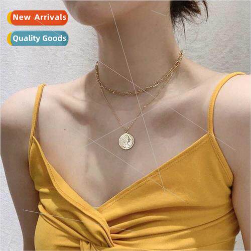 chic niche gold multi-layer stacked coin necklace simple ver