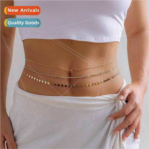 Europe fashion sequins stacked metal chain body chain love c