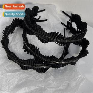 retro black hairpin bands chai wave Korea pleated Hair cloth