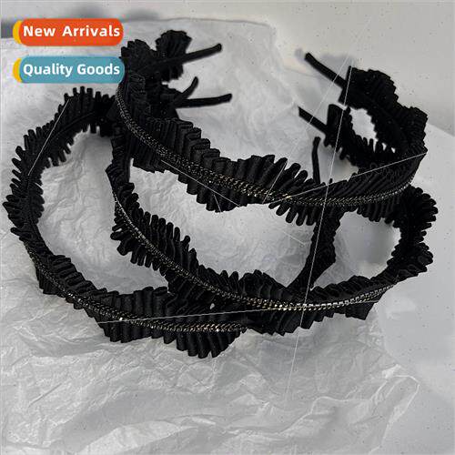 Hair bands Korea retro black cloth pleated wave hairpin chai