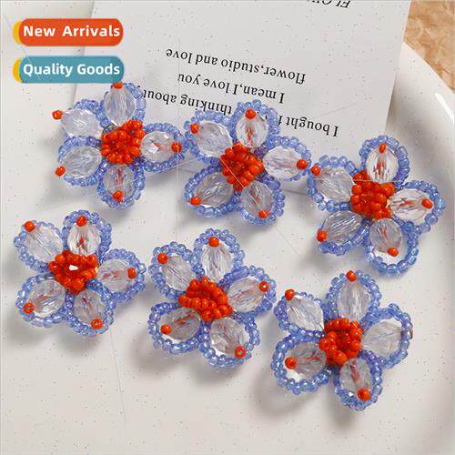 Rustic wind color clash weaving beads flowers earrings femal
