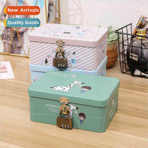 ins floral pattern storage iron box cute combination lock bo