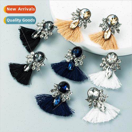 Europe rhinestone long tassel earrings fashion inlaid diamon