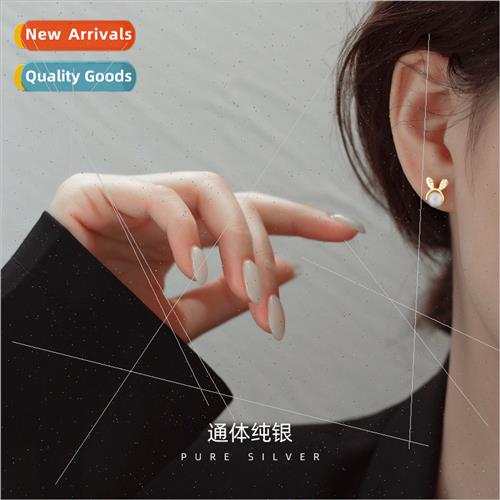 Cat eye stone cute ltle rabb diamond earrings delicate S925