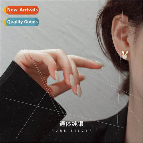 Cat eye stone cute ltle rabb diamond earrings delicate S925