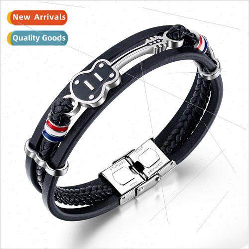 Europe Tanium Steel Men Leather Bracelet Hip Hop Punk Guar B
