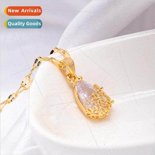 Water Drop Zirconia Necklace Women Copper Pendant Flower Sha