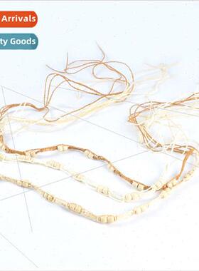 Women Travel Straw Hat Wooden Bead String HKn Decorative Rop