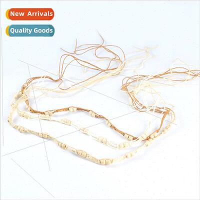 Women Travel Straw Hat Wooden Bead String HKn Decorative Rop