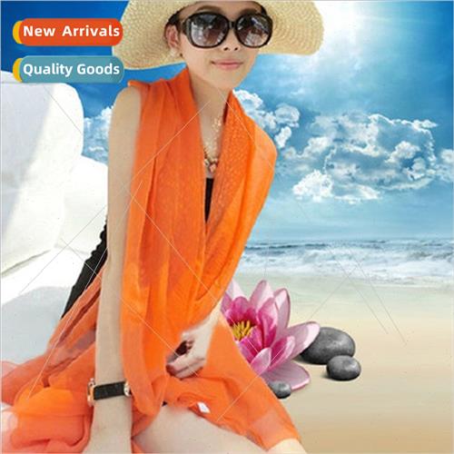 Summer solid color sunscreen silk scarf seaside beach towel