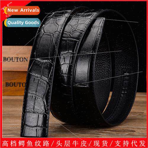 Crocodile pattern belt whout buckle men high-grade leather h