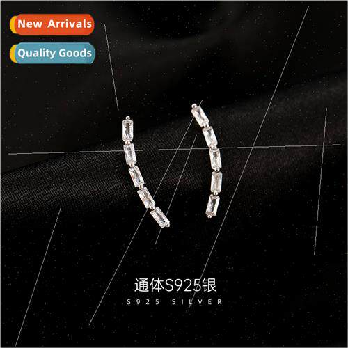 S925 silver row diamond earrings female simple arc zirconia