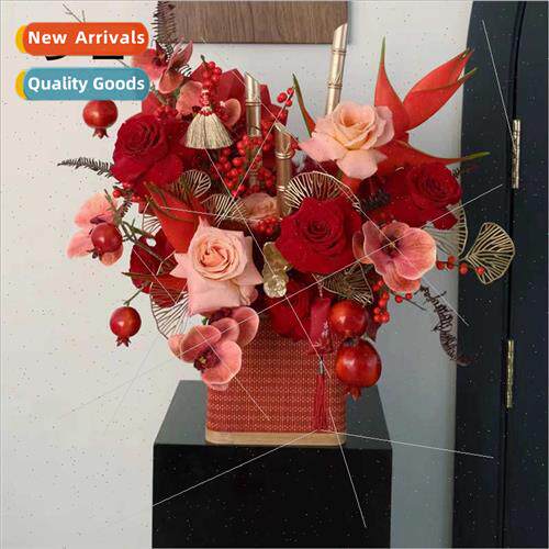 Red color New Year Eve flower basket flower arrangement hand