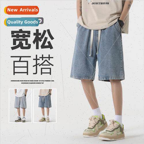 Denim shorts men summer loose retro blue thin sports pants i