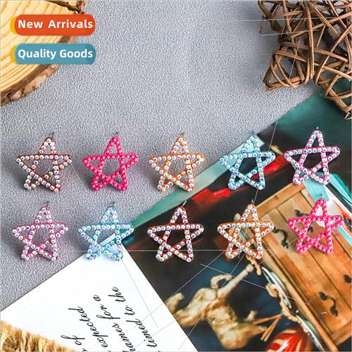 pentagram diamond studs star earrings versatile simple earri