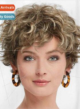 wigshair Europe wig ladies short curly hair mixed color fluf