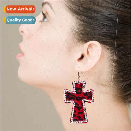 Europe cross-shaped double-sided printed leather leopard ear