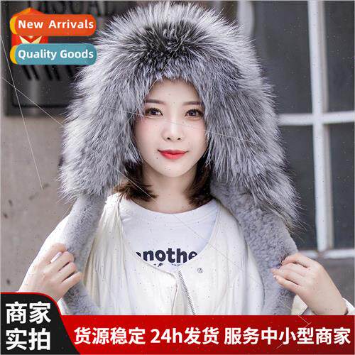 Otter rabb fur fashion hat reversible scarf all-in-one wind