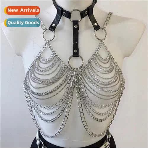 Europe PU leather splicing metal chain jewelry chain shoulde