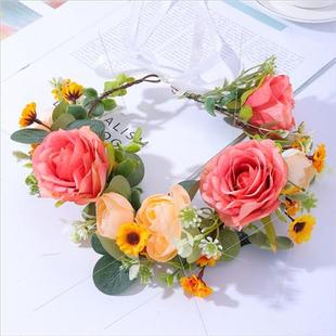 wreath rose headdress flower weddin simulation Bridal