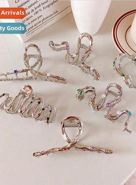 Rhinestone metal hair clips female back head shark clip geom