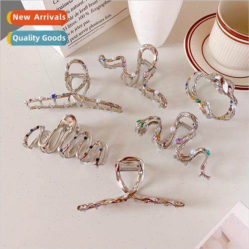 Rhinestone metal hair clips female back head shark clip geom