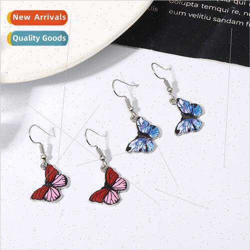 Multi-coloured gradient butterfly earrings colourful insect