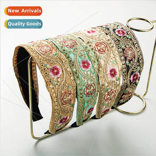 Bohemian fabric sequins embroidery flowers hair bands female