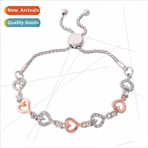 Europe Women Hollowed Out Heart Alloy Bracelet Diamonds Hand