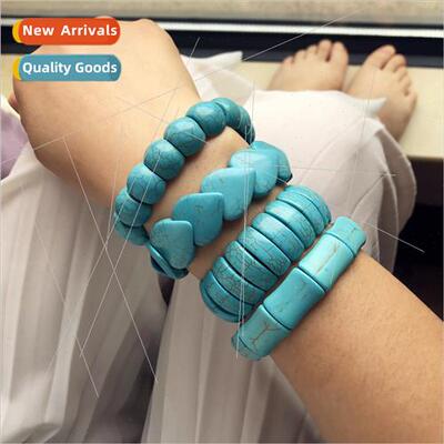 Wide elastic rope turquoise string bracelet vintage heart br