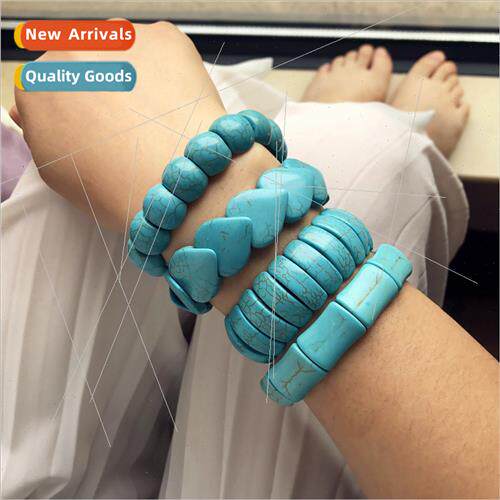 Wide elastic rope turquoise string bracelet vintage heart br