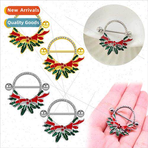 Europe new Christmas diamond encrusted wreath nipple ring br