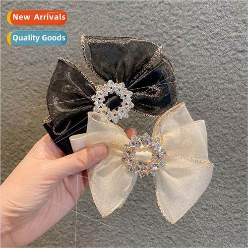 Fairy rhinestone hair clips organza heavy duty double bow to