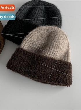 Colorblocking wool cap female autumn winter big head circumf