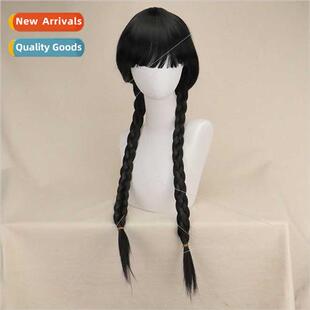 cosplay wig black wednesday adams wig set double twist braid