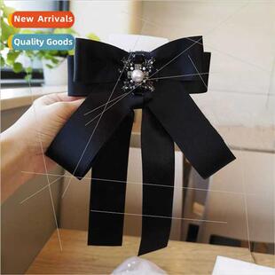 Korean large bow Bow square female black rhinestone tie