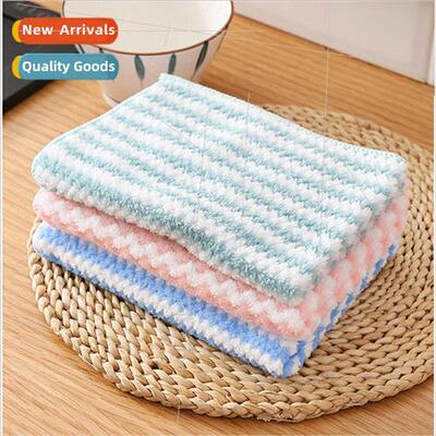 Thickened striped coral velvet rag dishcloth kchen housework