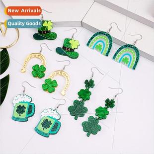 Patrick Acrylic Day Green Shamr Earrings St.