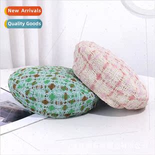 female Korean sweet plaid casual tide beret wind woven ins